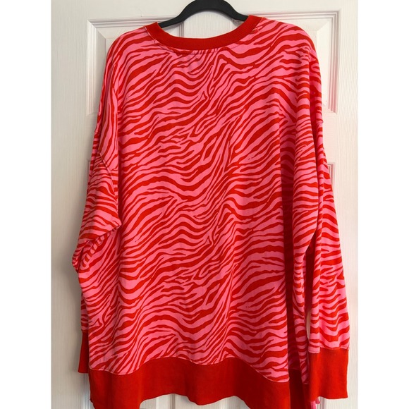 Cabana by Crown & Ivy Pink Red Zebra Print Oversized Fleece Soft Sweatshirt XL - Picture 3 of 8
